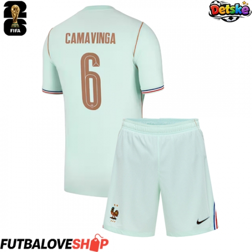 Dres Francúzsko Eduardo Camavinga #6 Preč pre deti MS 2026 Krátky Rukáv (+ trenírky)